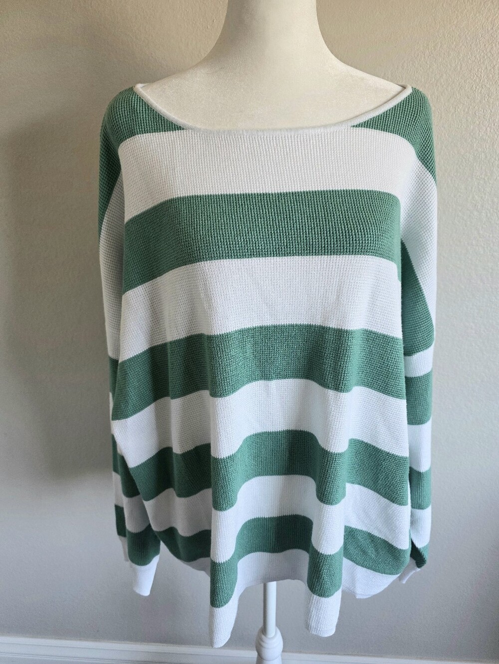 NEW Cyrus Women's Long Sleeve Knit Sweater Lightweight Plus Size 3X Green White